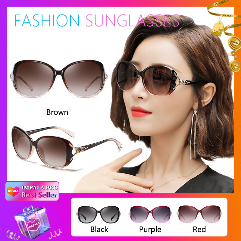 IMPALA QT102L Fashion Women Sunglasses Anti Glare UV Protection Korean Style Sun Glasses With Glasses Case Resin HD Lens Black Shades Oversized Glasses