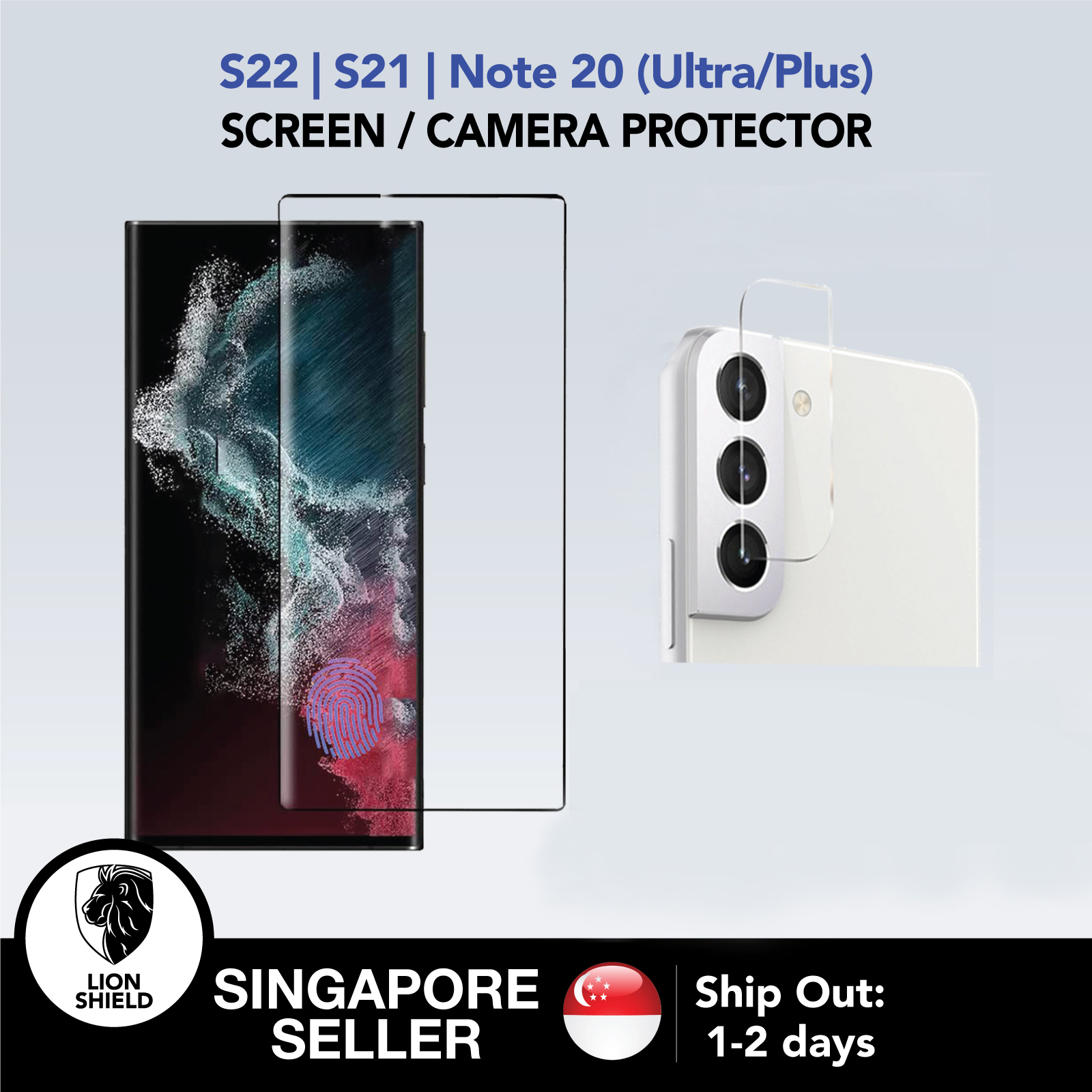 (SG) LionShield Samsung Galaxy S22 / S22 Plus / S22 Ultra / S21 Ultra / S21 Plus / S21 / Note 20 Ultra / Note 20 Screen Protector / Camera Lens Protector - Tempered Glass