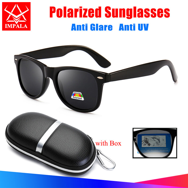IMPALA PG2006L Fashion Polarized Sunglasses for Men and Women Classic Anti Glare Sun Glasses Driving Fishing UV Protective Black Shades Eyeglasses with Box