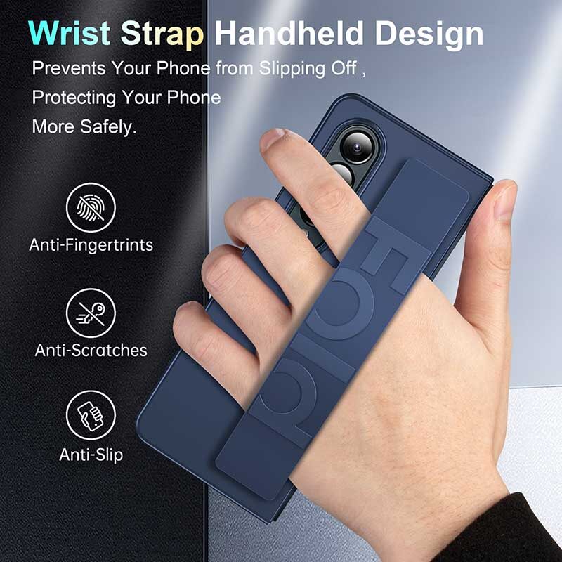 For Samsung Galaxy Z Fold 6 5 4 3 Phone Case, Matte PC Silicone Wristband Shockproof Protection Back Cover Accessories