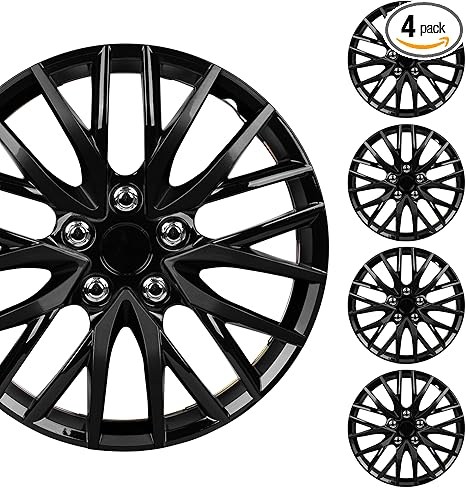 BDK (4-Pack) Premium Black Hubcaps 16" Wheel Rim Cover Hub Caps OEM Style Direct Replacement Snap On Car Truck SUV Van - 16 Inch, Set of 4